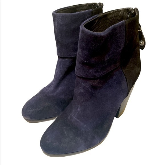 Rag Bone womens Margot Suede Ankle Boots zip closure Navy blue